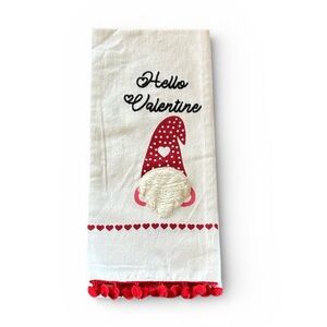 Hello Valentine Gnome with Pom Poms Kitchen Dish Towel NWOT‎